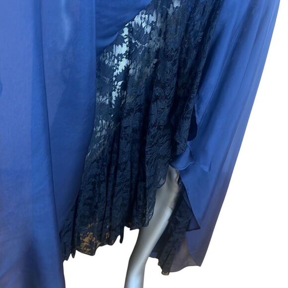 Meghan Silk Lace-Trim Dark Blue  Gown Dress 4 (024) - Picture 6 of 15
